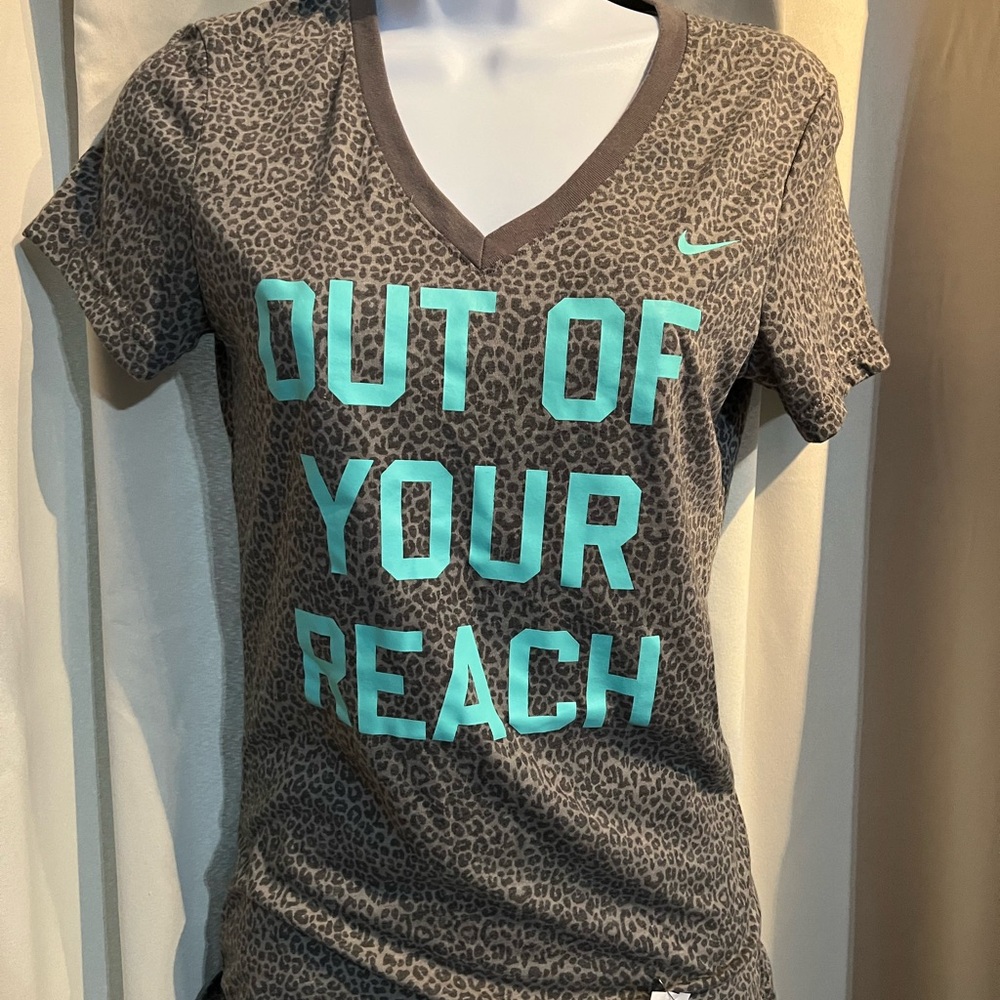 Nike Gray Leopard Print Tee with Teal Accents